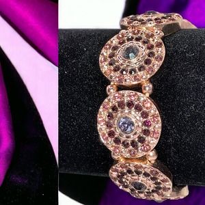 Purple, Pink and Silver Jeweled Gold-tone Stretch Discs Bracelet!